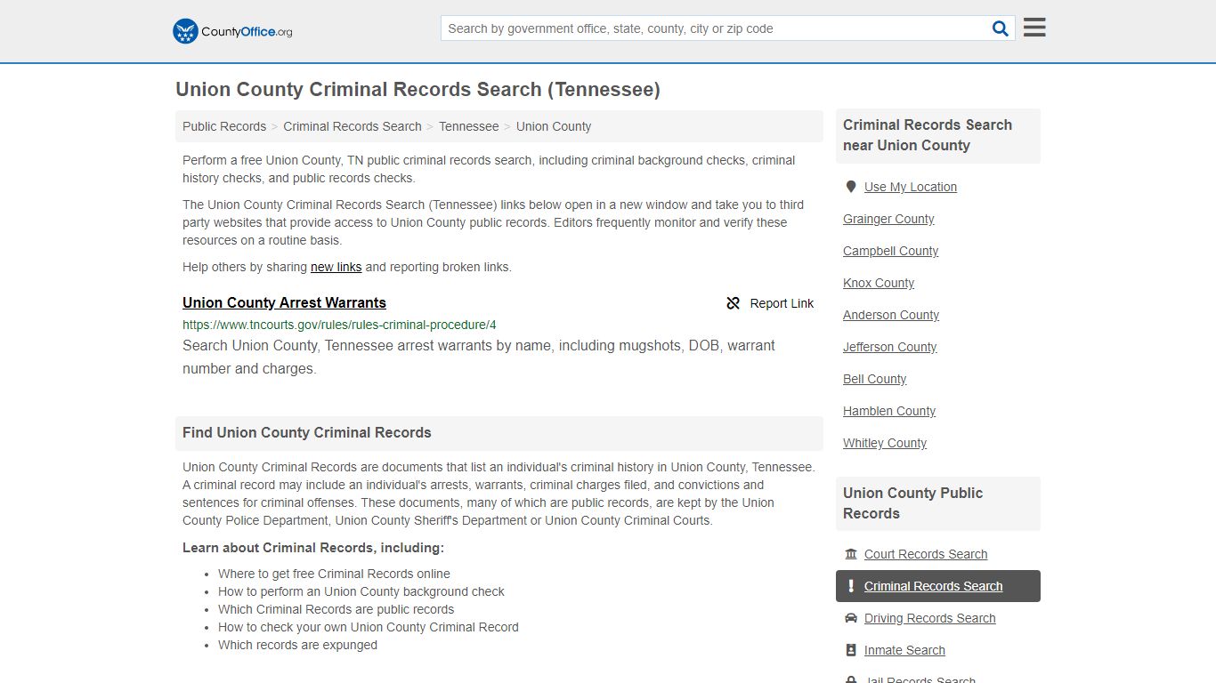 Criminal Records Search - Union County, TN (Arrests, Jails ...