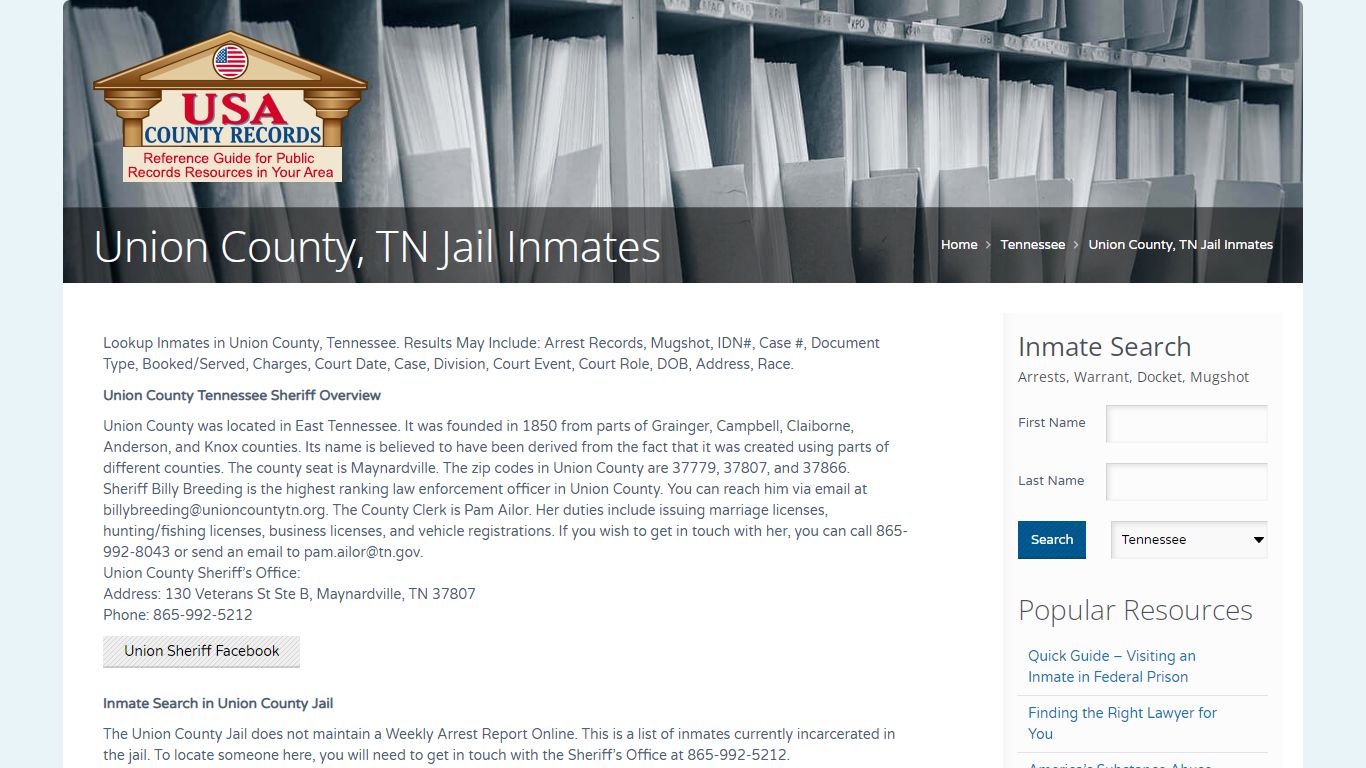 Union County, TN Jail Inmates | Name Search